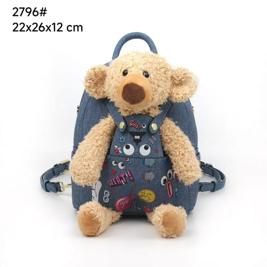 EYE THEME Big Eye Multicolour Work With Small Beige colour Teddy Premium Quality Mini Denim Sling & Backpack 920