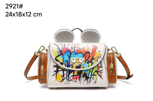 EYE THEME Big Eye Colour Print Wit Studed Micky Mouse Ear Premium Quality Multicolour Print Leather Premium Quality Sling & Mini  Backpack 1050