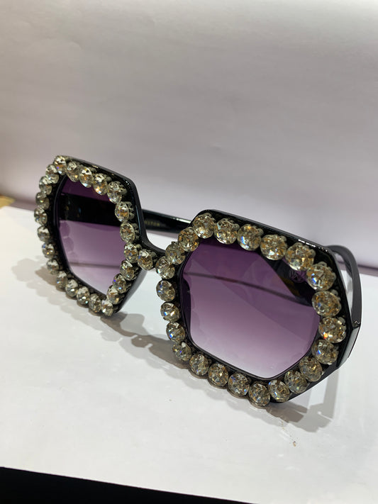 MAH Off Black Frame Purple Shade Crystal Rhinestone Sunglass Sun10