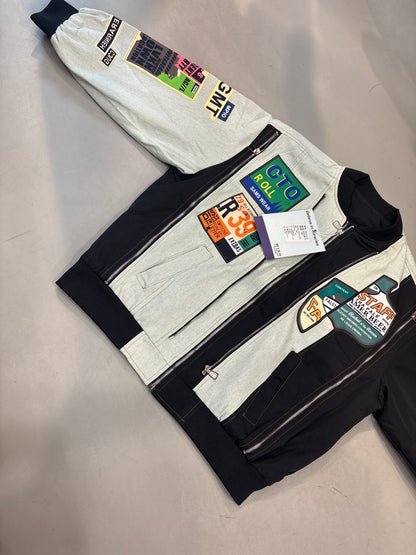 LDA Cto Roll Sams Wear Blue Black Designer Patch Work Zip Work Full Sleeve Denim Jacket K25821