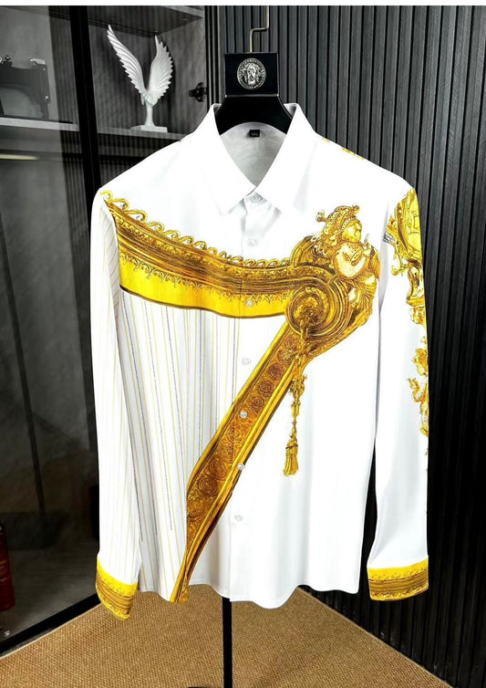 Modenggeda White Gold Print Colour Stone Print Full Sleeve Imported Shirt 72560