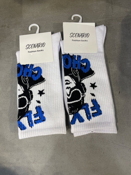 Scenario White Colour Fly by Choice Print Premium Quality Full Socks 991245