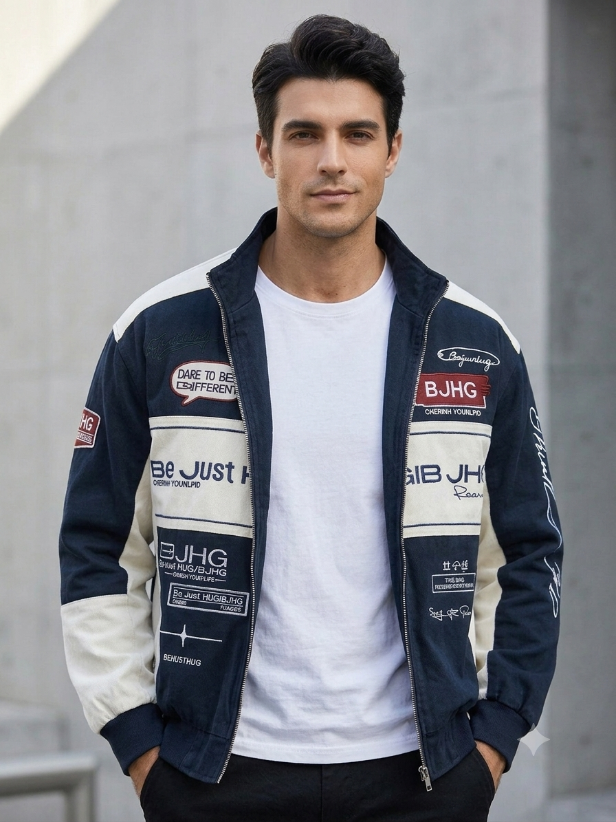 DESIGNER Navy Blue Cream  Colour Dark To Be Different Embroidery Premium Quality Unisex Imported Jacket 26906-A