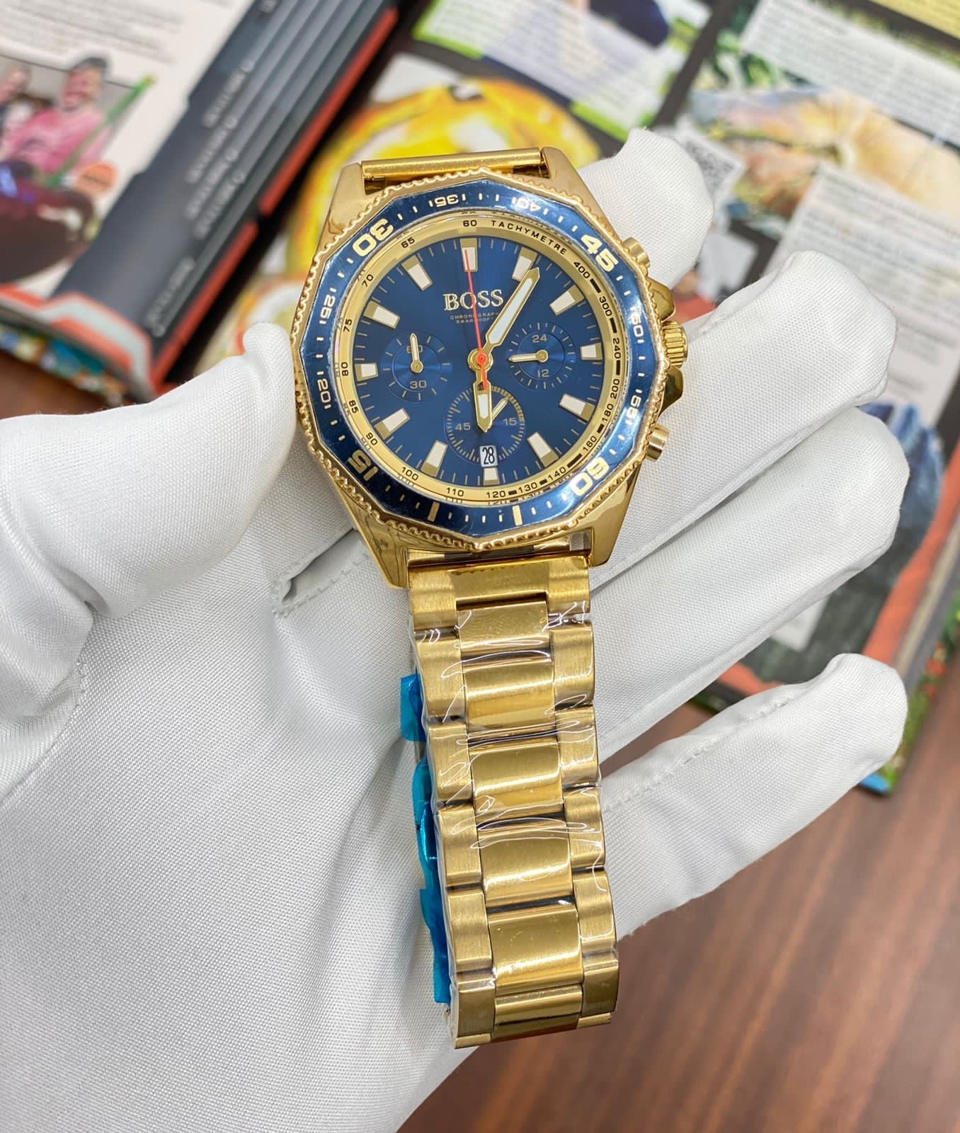 Sob Gold Chain Blue Ring Blue Dial Chronograph Working Men Watch 901514
