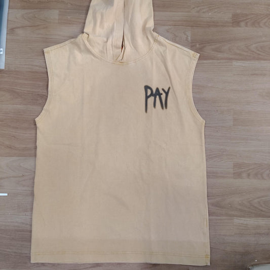 OUTLIER Yellow Colour Back Print Premium Quality Sleeveless With Hood T-Shirt OL 462
