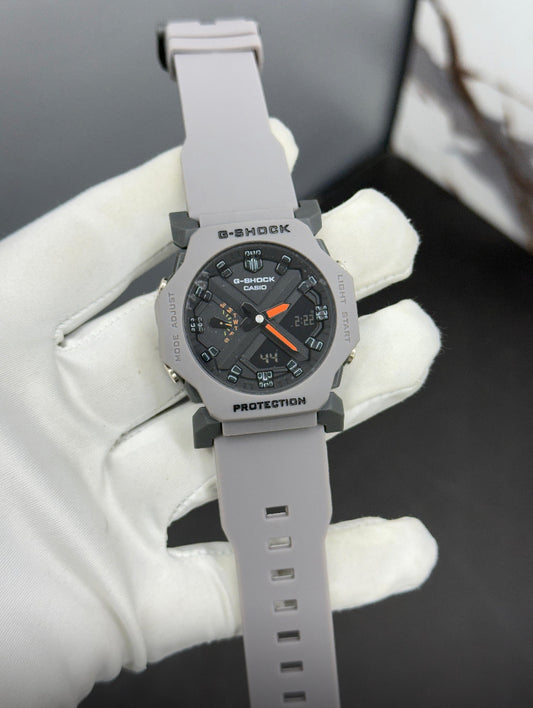 Hsg Grey  Silicone Strap Grey Black Metal Dial Water resistant Sports Men Watch 989503