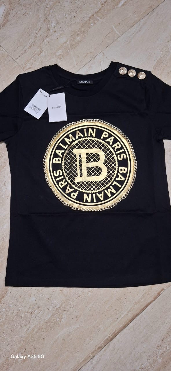 Bal Lab Black Colour Gold Chain Print Shoulder Gold Button Round Neck 13273