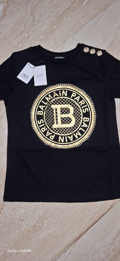 Bal Lab Black Colour Gold Chain Print Shoulder Gold Button Round Neck 13273