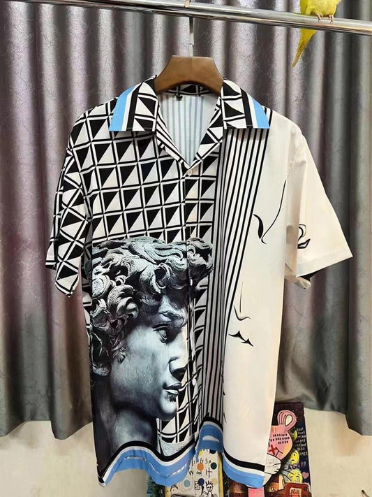 White Black Colour With Vintage Print Half Sleeve Shirt 52627