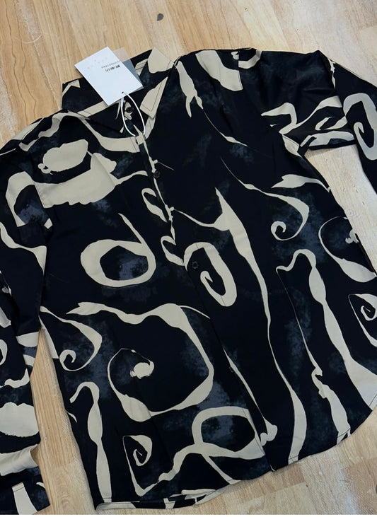 JCF Black Beige Print Colour Full Sleeve Imported Shirt 2330