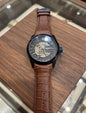 SIT TIS Brown Leather Strap Black Dial Automatic Mens Watch 991207