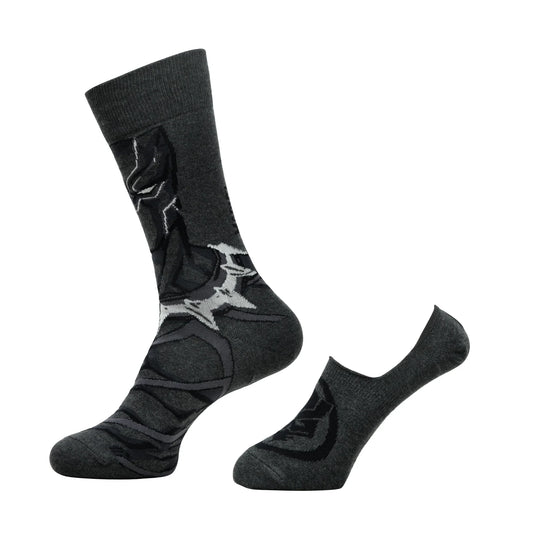 BALENZIA X MARVEL CHARACTER CREW & LOAFER/INVISIBLE SOCK FOR MEN- "THE LEGENDARY BLACK PANTHER" GIFT PACK (PACK OF 2 PAIRS/1U)(FREE SIZE) D.GREY