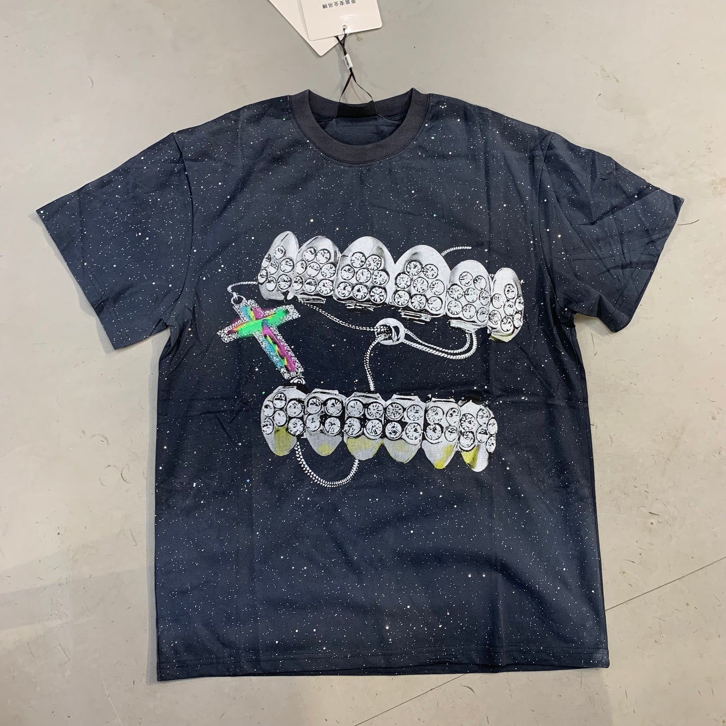 MYSTIC Dark Grey Colour Grey Print With Sparkle Premium Quality Imported Oversized Unisex T Shirt 990390