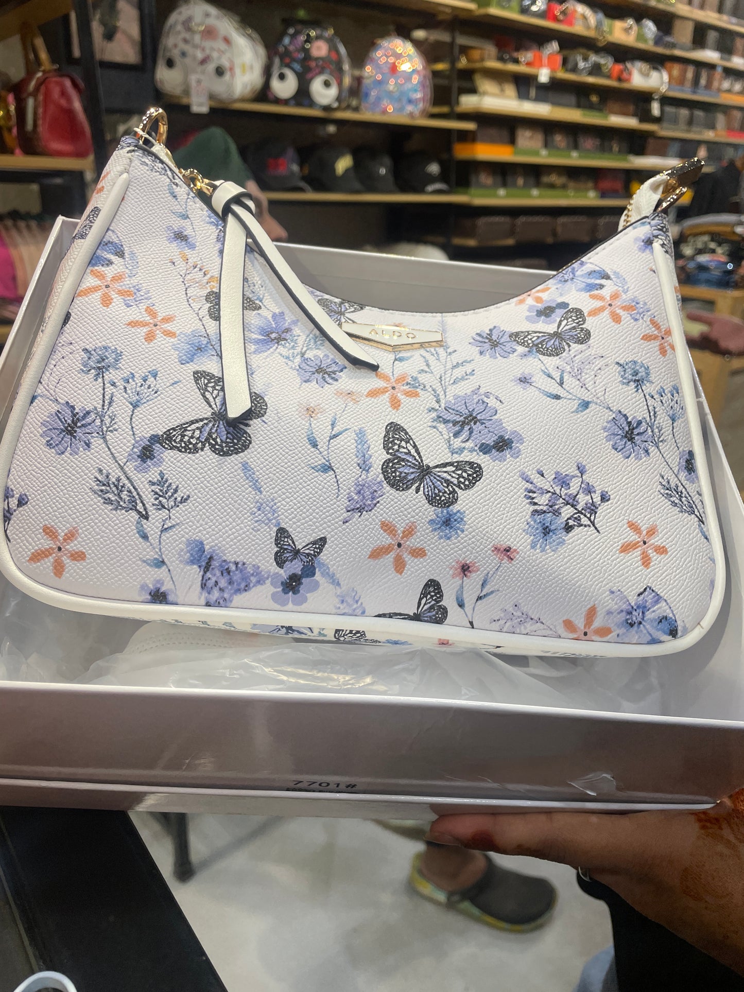 ALD DLA White Colour Blue Butterfly Print Premium Quality Ladies Sling Bag 7701