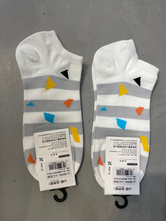 Yplrf White Colour Grey Lining Orange Yellow Print Premium Quality Ankle Socks 991262