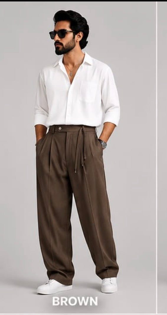 LDA Dark Brown Colour Baggy Fit With Belt Premium Quality Unisex Imported Trouser 991109-A