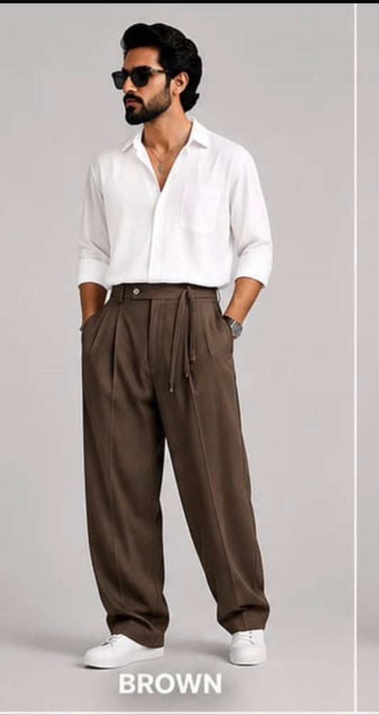 LDA Dark Brown Colour Baggy Fit With Belt Premium Quality Unisex Imported Trouser 991109-A