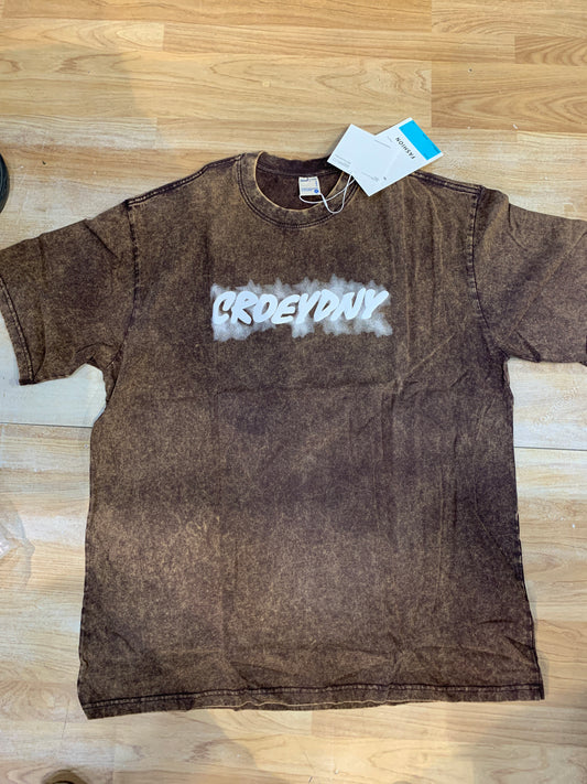 UNUSUAL Brown Colour Faded Denim Style Printed Unisex Oversized T Shirt 86126