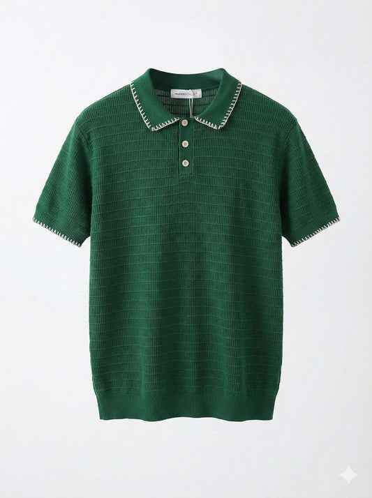 Modern Stylish Dark Green Colour Knit Coller White Thread Work Tshirt 7015