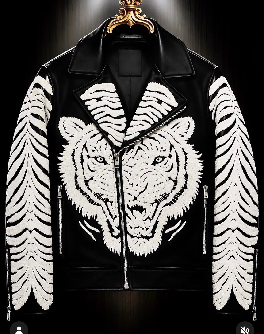 Hot Trousers Black Colour White Lion Embroidery Italian Leather  Imported Jacket 8806-7-A