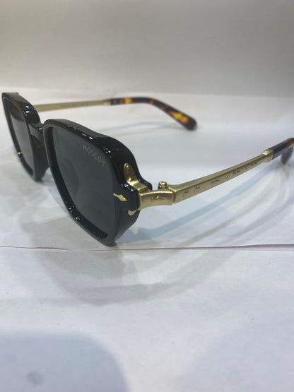 SOM Black Frame Golden Leopard Stick Black Shade Unisex Sunglasses W6086 47 24 142