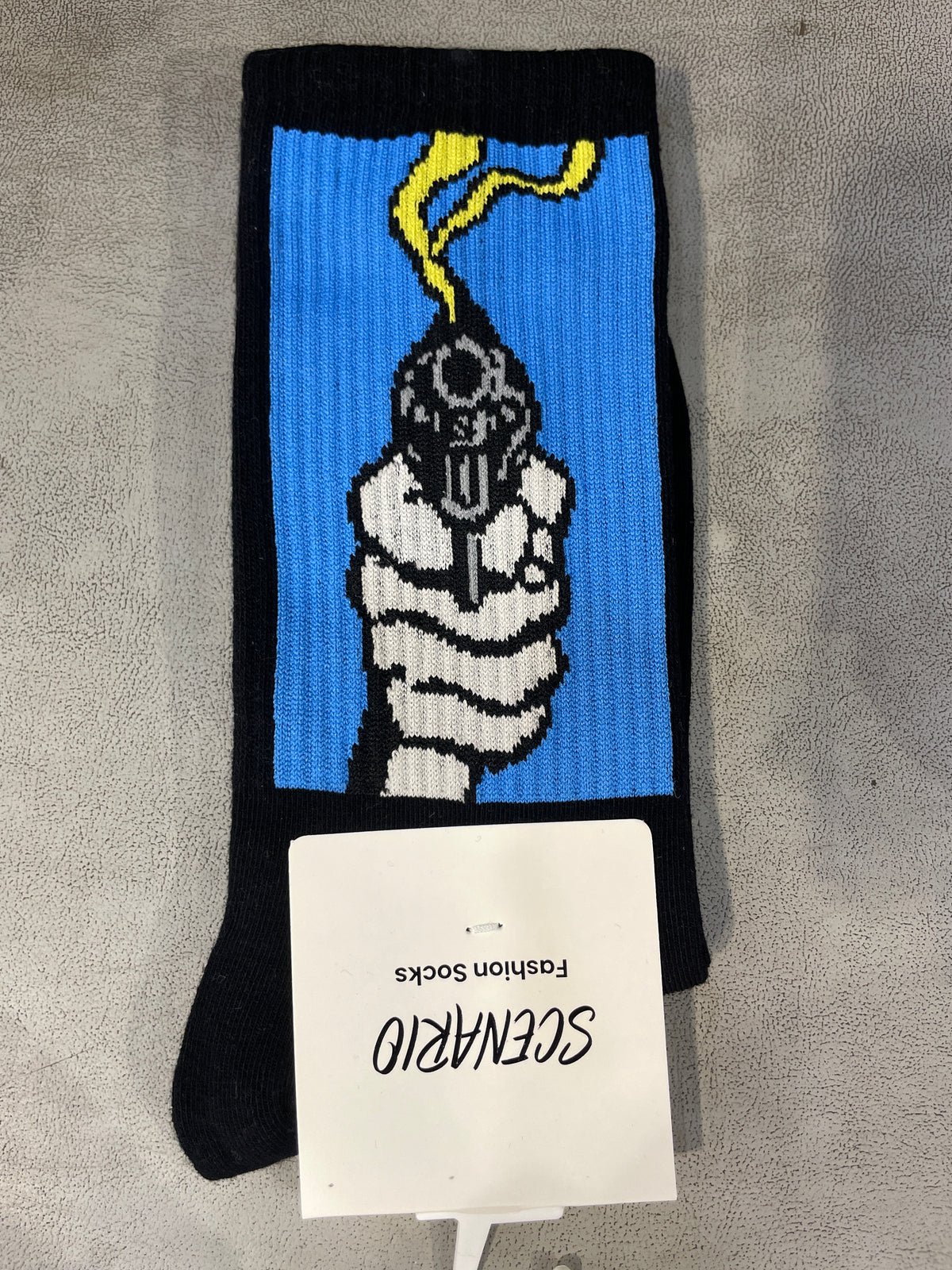 Scenario Black Colour Blue Grey  Print Premium Quality Full Socks 991243