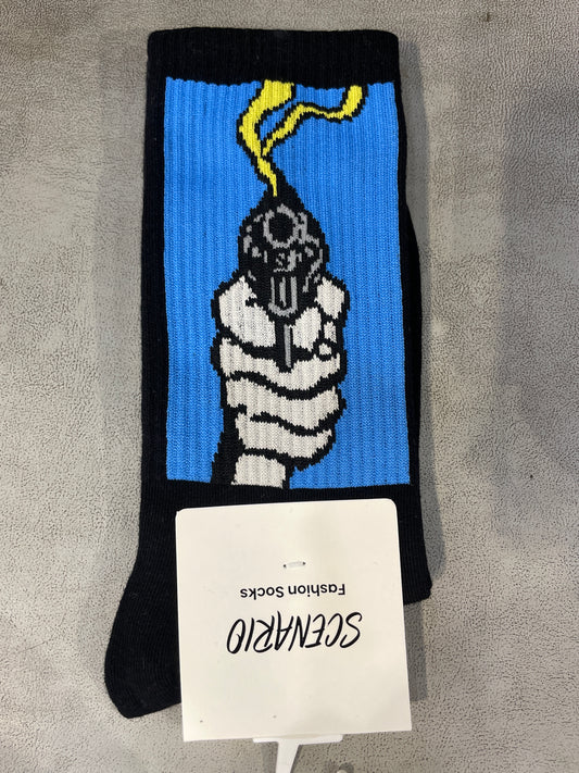 Scenario Black Colour Blue Grey  Print Premium Quality Full Socks 991243