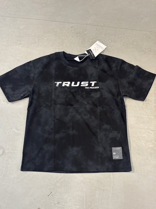 Fashion Black Colour Acid Wash Trust The Process Round Neck Tshirt 3918