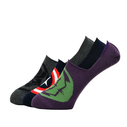 BALENZIA X MARVEL BLACK PANTHER,CAPTAIN AMERICA & HULK LOGO LOAFER/INVISIBLE SOCKS FOR MEN-(PACK OF 3 PAIRS/1U)(FREE SIZE)GREY,NAVY,PURPLE