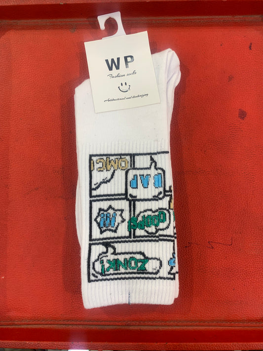 WP White Colour With Multi Print Premium Quality Full Socks 990044