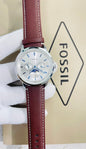 Sof Brown Strap Silver Ring White Dial Chrono Working Watch For Men 990093