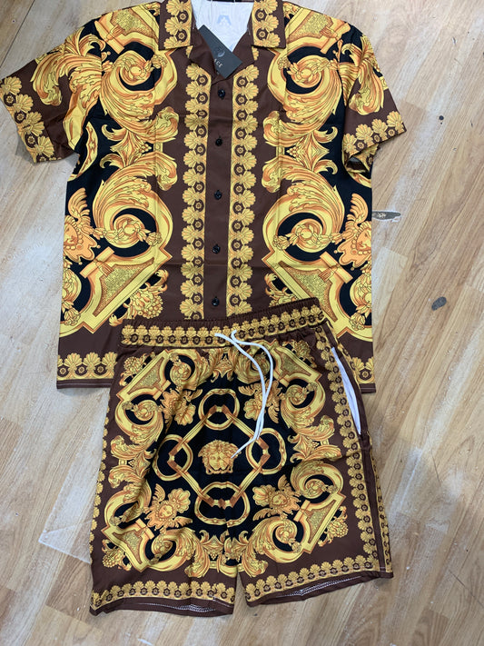 Rev Coord set Shirt Short Yellow Brown H9997