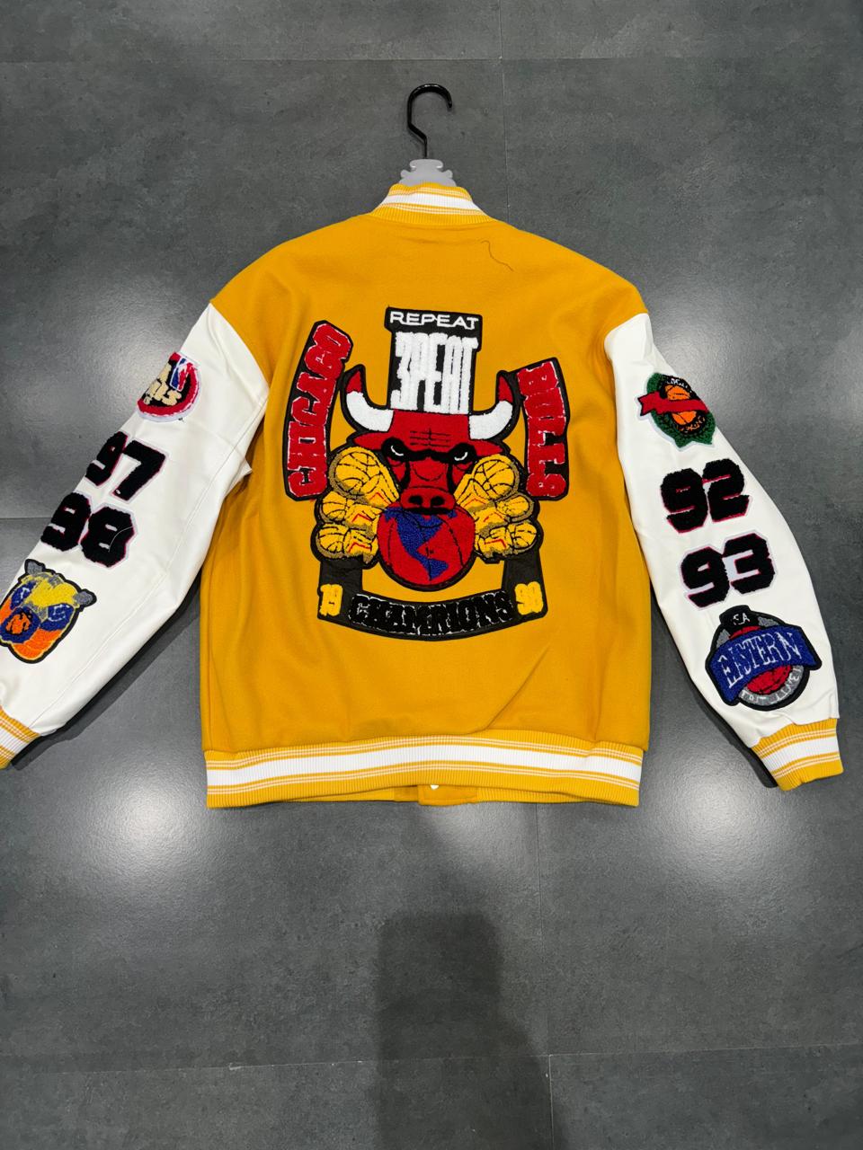 Bulls Black Colour With Front Back Embroidery Premium Quality Varsity Jacket 66801