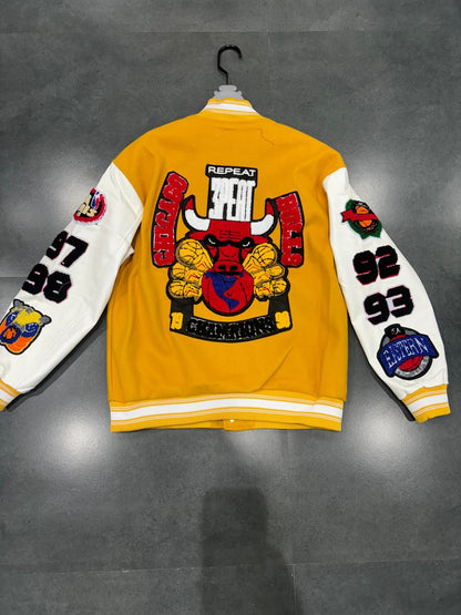 Bulls Black Colour With Front Back Embroidery Premium Quality Varsity Jacket 66801