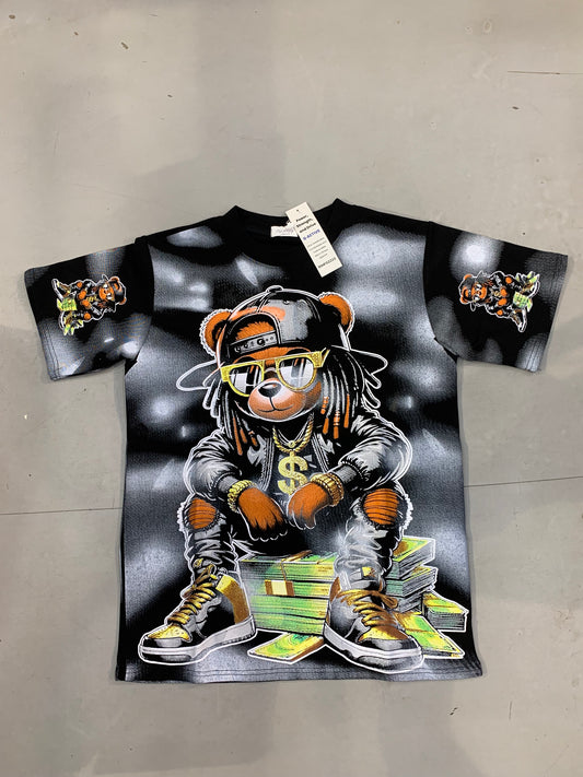 Siren Lily Maternity Black Grey Faded Colour Teddy Print Premium Quality Imported Oversized Unisex T Shirt 990383