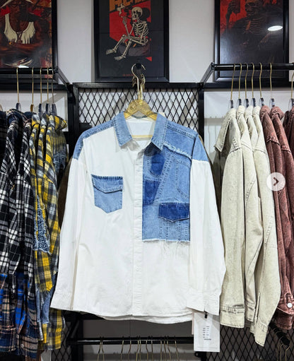 AESTHETICISM Double Shade Denim And White Imported Shirt Unisex 27011