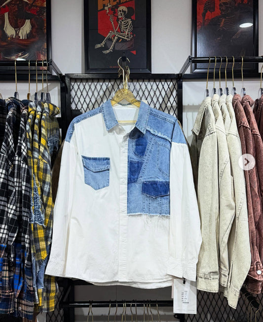 AESTHETICISM Double Shade Denim And White Imported Shirt Unisex 27011