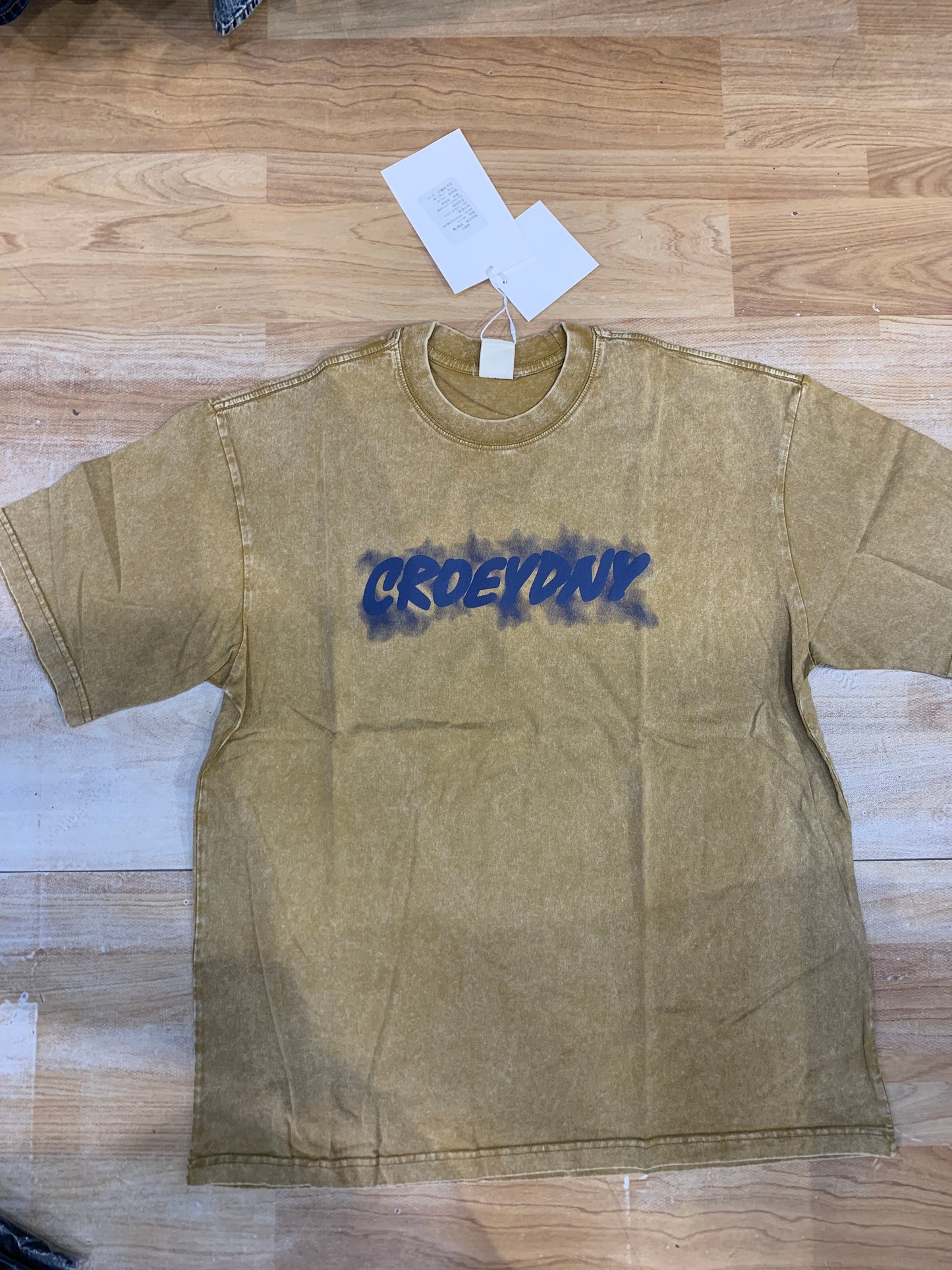 UNUSUAL Beige Colour Faded Denim Style Printed Unisex Oversized T Shirt 86126