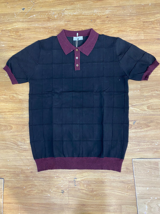 Man Style Black Colour Knitte violet Collar Premium Quality Unisex Collar T-Shirt R86132