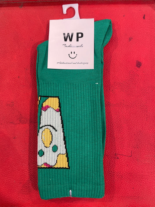 WP Light Green Colour With Face Print Premium Quality Full Socks 990064