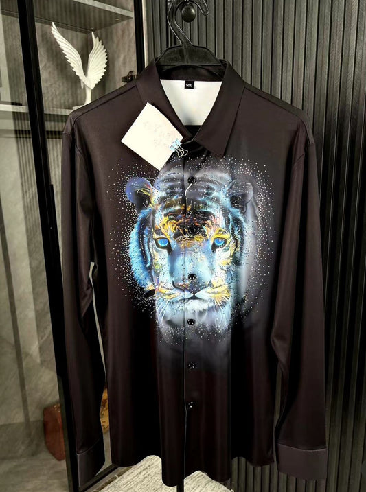 Modenggeda Black Tiger Colour Stone Print Full Sleeve Imported Shirt 72569