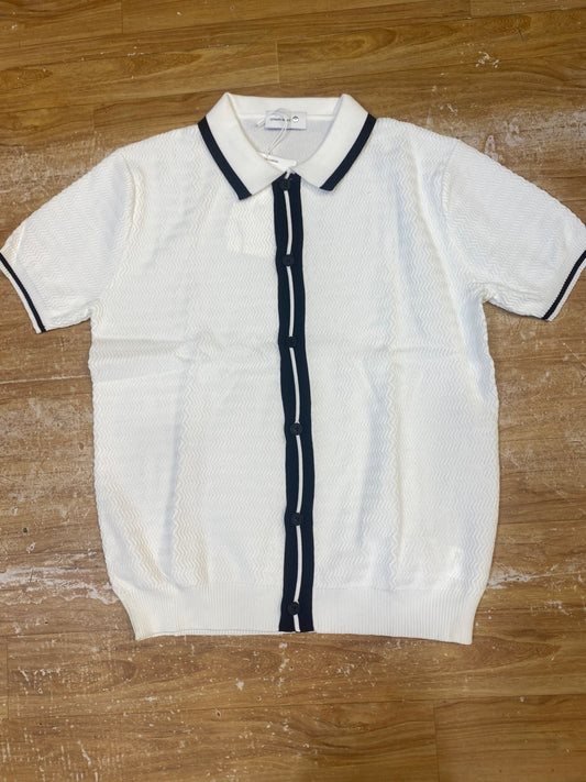 Ultimate Details White With Black Lining Knitted Premium Quality Unisex Cardigan P2005