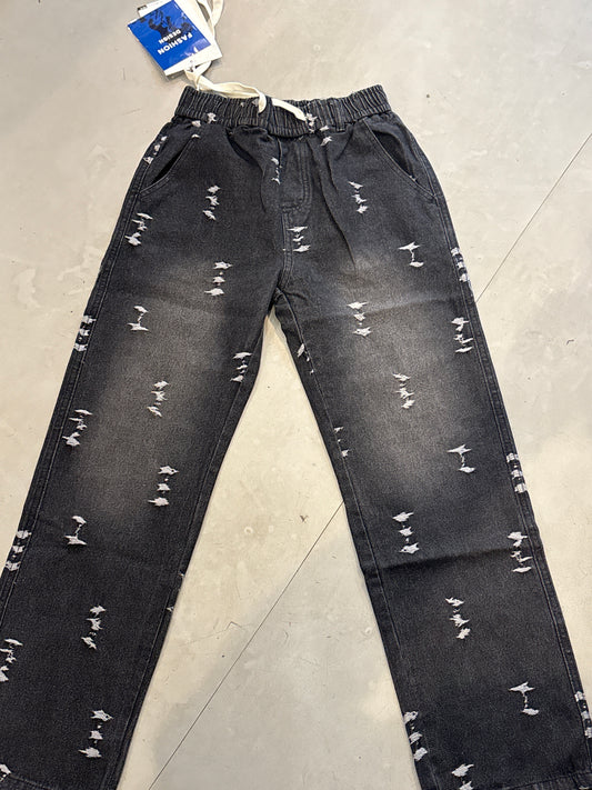 Fashion Design Black Charcoal Faded Colour Rugged Denim Jogger Pant 2836