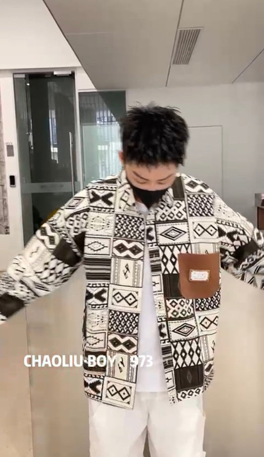 Chaoliu Boy Off White Colour And Brown Print Single Pocket Full Sleeve Shirt 973