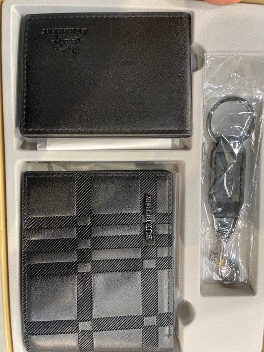 RUB BUR Black Colour Leather Men’s Wallet Card Holder & Key Chain Gift Combo Set 991360