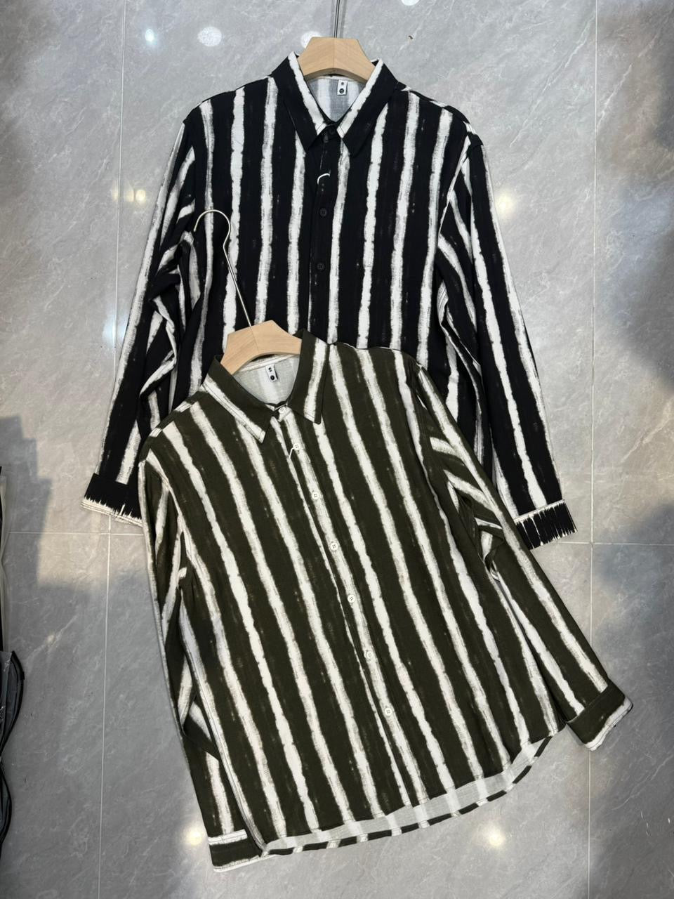 Ming Shi Black White Stripe Full Sleeve Imported Shirt 6026