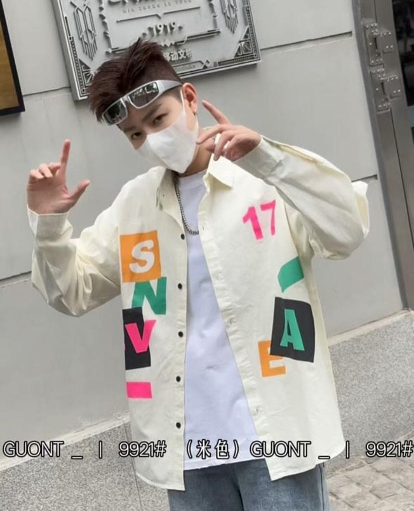 G.N Cream Colour S 17 Multi Printed Oversized Men’s Shirt 9021