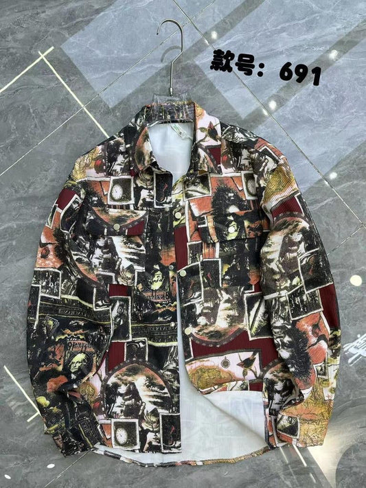 Unique Design X Original New Brown Color With Multiple Vintage Print Fashion Classic Peper Cotton Fabric Shirt Shackets 691