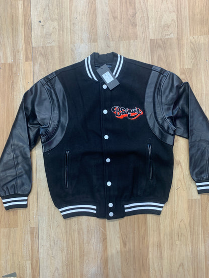 LAB Black Colour With Front  Embroidery Premium Quality Varsity Jacket 90952