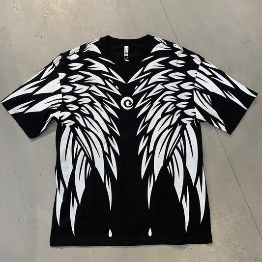 FASHION Black Colour White Wings Print With Imported Oversized Unisex TShirt 9004